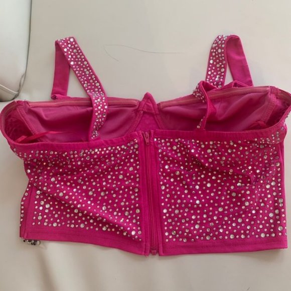 Banjul by Dolls Kill Hot Pink Crystal Crop Tank La - Picture 4 of 6